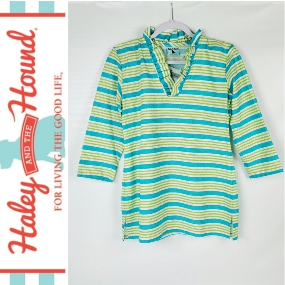 Haley and the Hound Cotton Aqua Striped Tunic